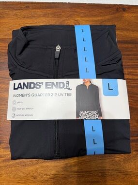 Lands' End L Black Women's Quarter Zip UV Tee